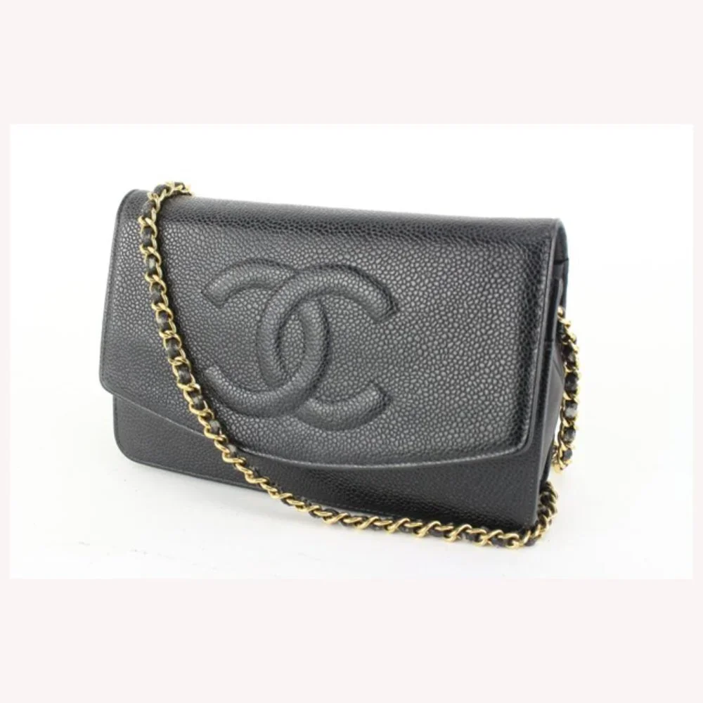 Chanel Black Caviar CC Logo Timeless Wallet on Chain WOC 61cz63s